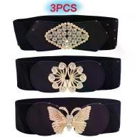 ราคา เข็มขัดยางยืดสีดำเรียบหรู 3 ชิ้น เข็มขัดยางยืดกว้างอเนกประสงค์ เหมาะสำหรับชุดเดรส เสื้อโค้ท และชุดลำลอง หัวเข็มขัดผีเสื้อและดอกไม้ Rhinestone พร้อมหัวเข็มขัด (1731739030834022386)