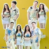 ราคา TW18770 ชุดคู่รัก เสื้อฮาวาย + เกาะอก + เสื้อคลุม + โบว์ผูกผม .. (1729664431176387447)