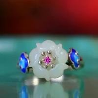 ราคา แหวนโบราณวัง, แหวนผู้หญิง, เงิน S925 ชุบทอง 18K ฝังหยกเหอเทียน, หยกขาว, แหวนเครื่องประดับ Hanfu (1731376010307339522)