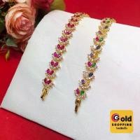 ราคา สร้อยข้อมือทองฝังพลอย ทับทิม มรกต เพชร ความยาว 6, 7 นิ้ว ตะขอตัวเอ็น เสริมบารมี เครื่องประดับชุดไทย ทองไมครอน พร้อมส่ง (1731761151809391478)