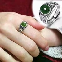 ราคา เลียนแบบ Hetian หยก Jasper ผู้ชายแหวนเงิน Retro แหวนมรกตผู้ชาย Live สีมรกตแหวนนิ้ว (1731562882361952616)