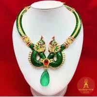 ราคา สร้อยคอพญานาคคู่ 3 สี ห้อยจี้เพชร ความยาว 18 นิ้ว สีมรกต ทอง โกเมน เครื่องประดับชุดไทย ใส่รำ ใส่ออกงานพื้นบ้าน ชุดล้านนา (1731698700072618683)