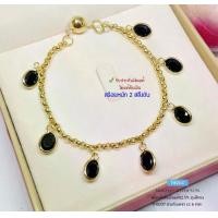 ราคา สร้อยข้อมือเงินแท้92.5% ชุบสีทอง ประดับเพชร cz(สีนิล)(เพชรสังเคราะห์)(เรือนเงินแท้) (1729597040975448633)