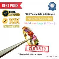 ราคา แหวนทอง 10K Size #57 ทับทิมและซัฟไฟร์หลากสี (Oval, Mixed 3.07 Cts. x 6pcs) with Natural Diamonds เพชรแท้ (Round Brilliant 0.18ct x 16pcs.) Ring (1731814858725492050)
