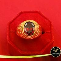 ราคา Discount แหวนทอง แหวนแฟชั่น แหวนประดับพลอย ทับทิมสีแดง สวย ระยิบระยับ ขนาดเม็ดยอด Oval 11X8 mm.ชุบทองไมครอน 18K (1731190692464395407)