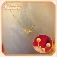 ราคา 18K Italy necklace gold-plated (au750) three frosted transfer bead earrings necklace set for women gift (1731293386388769358)