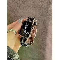 ราคา สายหนังโลหะ, สายนาฬิกาคุณภาพสูง, โซ่แถวคู่, เข้ากันได้กับ Apple Watch Series 4 5 6 7 8 S8, สไตล์ Chanel, สายนาฬิกา (1731657051478591300)