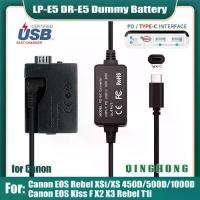 ราคา Lp-e5 แบตเตอรี่มัมมี่ dr-e5 DC ข้อต่อ & พาวเวอร์แบงค์ สาย USB Type-C PD สำหรับ Canon EOS 450D 500D 1000D kiss F X2 X3 Rebel XSi Xs T1i กล้อง (1730914769002990233)