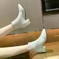 ราคา รองเท้าบูทส้นสูง สีขาว สำหรับผู้หญิง 2023 มาใหม่ ส้นหนา รองเท้าบูท Dr. Martens ส้นกริช ทันสมัย ทำจากผ้าวูลถักและถุงเท้า ยืดได้ (1730274625837501111)