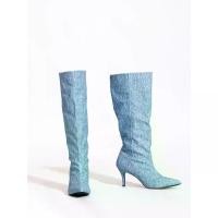 ราคา [Pomelo] รองเท้ารุ่น Denim Victoria Knee High Boots / Denim Victoria Knee High Boots (1730546615177939035)