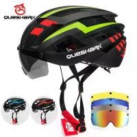 ราคา หมวกกันน็อคปั่นจักรยาน QUESHARK สำหรับผู้ชายและผู้หญิง เหมาะสำหรับ MTB จักรยานเสือหมอบ จักรยาน และขี่มอเตอร์ไซค์ เลนส์ถอดได้ สีเหลือง สีเงิน และสีน้ำเงิน QE115 (1730486103557901165)