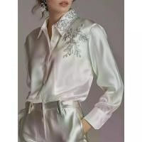 ราคา เสื้อเชิ้ตผ้าซาตินสีขาว ปักพืช สีเงิน [COD] เสื้อ กราม mardi mercredi เสื้อ baby tee เสื้อ สติช (1731911199367857926)