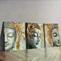 ราคา ชุด 3 ชิ้น ภาพวาดบนผนังผ้าใบพระพุทธรูป สไตล์วินเทจคลาสสิกและทันสมัย ศิลปะ ขนาด 30.0x40.01 ซม. สีทองและสีเทา พร้อมกรอบไม้ เหมาะสำหรับบ้าน สำนักงาน ห้องนั่งเล่น ห้องรับประทานอาหาร (1731967405574686019)