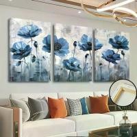 ราคา ศิลปะผนังผ้าใบดอกไม้สีน้ำเงินกรอบ ชุด 3 ชิ้น ภาพวาดพฤกษศาสตร์สมัยใหม่ พร้อมพื้นหลังสีเทาฟ้า กรอบไม้ เค้าโครงแนวนอน งานศิลปะตกแต่ง เหมาะสำหรับห้องนั่งเล่น ห้องนอน หรือสำนักงาน ของ (1731935682968192251)