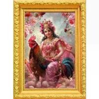 ราคา รูปมงคล รูป รูปภาพ พระแม่ขี่ไก่ D4 พระแม่อุมาขี่ไก่ พระแม่พหุชระมาตากี เป็นปางหนึ่งของพระแม่ศรีอุมาเทวี รูปภาพเทพฮินดู รูปบูชา สไตล์มินิมอล ขนาด 4 x 6 นิ้ว (1730481658591611356)