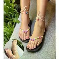 ราคา รองเท้าสาน พันขา สายผูก ลูกปัด แตะสาน พันข้อ สินค้าพร้อมส่ง!! แนะนำ (1731571504237349564)