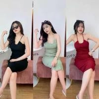 ราคา เดรสไหมพรม เดรสคล้องคอ เดรสยาว เดรสไปทะเล เดรสทรงรัดรูป ใส่ออกงานทางการได้ค่า รุ่น ขนมไทย (1729603049476425947)