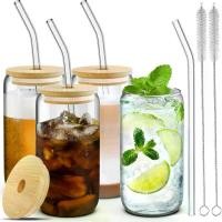 ราคา ถ้วยแก้ว 4 แพ็ค 16 ออนซ์ พร้อมฝาปิดและหลอด ชุดดื่ม แก้วกาแฟเย็น มีฝาปิดไม้ไผ่ แก้วน้ำพร้อมฟางและฝาปิด แก้วกาแฟกระป๋องแก้ว เครื่องดื่ม เครื่องแก้ว (1730374397642246204)