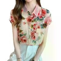 ราคา สีฟ้า เสื้อชีฟองพิมพ์ลายดอกแฟชั่นสตรี, สไตล์เกาหลี, เสื้อเชิ้ตแขนสั้น, ชุดฮาวายฤดูร้อน, ชุด Songkran, เสื้อผ้า "W226", เหมาะสำหรับผู้หญิง, พร้อมจัดส่ง, แฟชั่น (1732202424770595512)