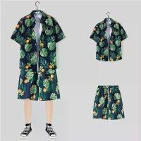 ราคา Fashion 2 piece set short sleeve shirt + Hawaiian shorts beach dress beach season floral print Songkran dress mm1129 (1732291679687182456)
