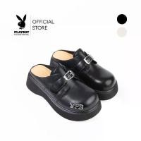 ราคา PLAYBOY รุ่น Playboy Mule shoes รองเท้ามิวล์ส้นหนา รหัส ST-H253C1218 ดีไซน์แต่งอะไหล่สายรัดหัวเข็มขัดโลหะ แต่งโลโก้ Playboy มี 2 สี สีClassic black และ Cream Beige (1732034333513254031)
