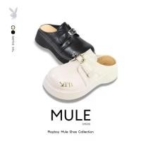 ราคา PB:รุ่นPlayboy Mule shoes รองเท้ามิวล์ส้นหนา รหัส ST-H253C1218 ดีไซน์แต่งอะไหล่สายรัดหัวเข็มขัดโลหะ แต่งโลโก้ Playboy มี 2 สี สีClassic black และ Cream Beige (1732040042368697958)