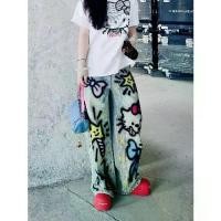 ราคา กางเกงยีนส์พิมพ์ลายการ์ตูนกราฟฟิตี้, Unisex, สไตล์ยุโรปและอเมริกา, สำหรับผู้หญิง, ชุดฤดูร้อน, ทรงตรงหลวม, ขากว้าง, กางเกงขายาว, กางเกงเคียว กางเกงยีนส์ คาร์โก้ mom jeans promthon (1732059835174455140)