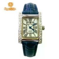 ราคา Royal Crown นาฬิกาข้อมือผู้หญิง อิตาลีดีไซน์ สายหนังแท้ ประดับเพชร cz อย่างดี รุ่น 6306 -(Blue) สินค้าดี (1731321421511296767)
