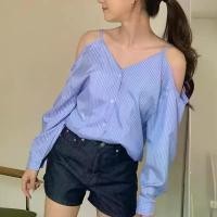 ราคา off shoulder stripe shirts blouse 3color (white/black/blue) เสื้อแขนยาว เสื้อปาดไหล่ COD (1732116444999419896)