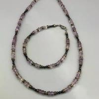 ราคา สร้อยคอและสร้อยข้อมือชุดลูกปัดอเมทิสต์ธรรมชาติและสปิเนล/Amethyst necklace bracelet crystal (1731829345333184777)