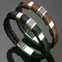 ราคา สร้อยข้อมือ กำไล หนัง Genuine Leather Bracelet Men Homme Multi-layer Silver Magnet Buckle Mens Bracelets Punk Menกําไล นากแท้.กําไรนารีขุนแผนมหาเสน่ห์.กําไร นากแท้.สายสินจ์ผูกข้อมือ (17321109824735492