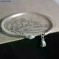 ราคา กำไลเงินแท้รูปดอกบัวโบราณ / Lotus Bracelet กำไลนำโชค สร้อยข้อมือเงินแท้ กำไลของขวัญ กำไลจีน (1731987607295788235)
