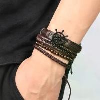 ราคา 【ส่งฟรี】 กําไลข้อมือหนังถัก ปรับได้ ประดับลูกปัดไม้ เชือกถัก สําหรับผู้ชาย และผู้หญิง Set Leather Bracelet (1731904313704089321)