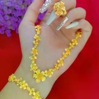 ราคา Gold color flowers shape necklace with bracelet and ring For female (1730961946693568523)