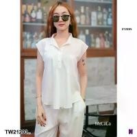 ราคา Garden Clothes ชุดเซ็ท SET 2 ชิ้น เสื้อเชิ้ตคอจีนแขนสั้น + กางเกงขายาว .. สีขาว (1732218729958836927)