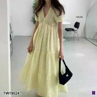 ราคา Garden Clothes ชุดเดรส เดรสยาว ลูกไม้ แขนสั้น คอวี .. สีเหลือง (1732225590090828479)