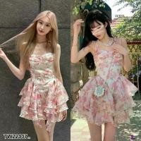ราคา Garden Clothes ชุดเดรส เดรสสั้นชีฟองกระโปรงระบายชั้น .. สีชมพู (1732218734860012223)