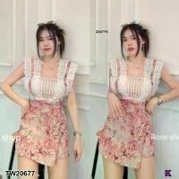 ราคา Garden Clothes ชุดจั๊มสูท จั๊มสูท ขาสั้น กางเกงกระโปรงลายดอกไม้ .. สีชมพู (1732218766040402623)