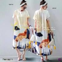 ราคา Garden Clothes ชุดเดรส เดรสยาว คอกลมแขนสโสฟ หน้าสั้นหลังยาว .. สีลาย 1 (1732218737969433279)