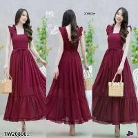 ราคา Garden Clothes ชุดเดรส แม็กซี่เดรสแขนกุด เอวผูกโบว์ .. สีแดงเลือดหมู (1732218735489157823)