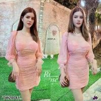 ราคา Garden Clothes ชุดเดรส มินิเดรส คอกลม แขนยาว อกเว้า .. สีชมพู (1732225633145359039)