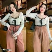 ราคา Garden Clothes ชุดเซ็ท SET 2 ชิ้น เสื้อครอปแขนยาว + กางเกงขายาว .. สีขาว (1732218767863679679)