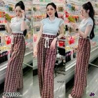 ราคา Garden Clothes ชุดเซ็ท SET 2 ชิ้น เสื้อครอป + กางเกงขายาวลายสก๊อต .. สีแดง (1732218807974660799)