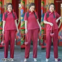 ราคา Garden Clothes ชุดเซ็ท SET #สาวอวบ 2 ชิ้น กี่เพ้าแฟชั่น เสื้อคอจีนแขนพอง.. สีกระดุมจีน (1732225615655570111)