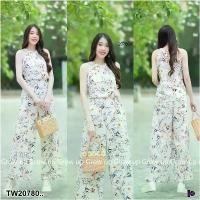 ราคา Garden Clothes ชุดเซ็ท SET 2 ชิ้น เสื้อเว้าไหล่เบาๆ + กางเกงขายาว พิมพ์ลาย สีขาว (1732218726801312447)