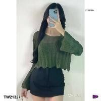 ราคา Garden Clothes เสื้อเชิ้ต & เบลาส์ เสื้อครอปไหมพรมคอกลมแขนยาว .. สีเขียวเข้ม (1732218755025373887)