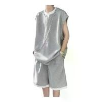 ราคา ชุดกีฬาสองชิ้นปลอมสำหรับผู้ชาย, เนื้อผ้า, ชุดเสื้อกั๊กและกางเกงขาสั้นหลวมลำลองบางฤดูร้อน, ชุดอินเทรนด์, [COD] h m s snaps clothes (1731852139517937190)