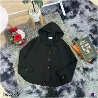 ราคา Garden Clothes เสื้อเชิ้ต & เบลาส์ เสื้อแขนยาว กระดุมหน้า มีหมวกฮู้ดคลุม .. สีดำ (1732218711894821567)