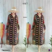 ราคา Garden Clothes ชุดเดรส ชุดเดรสคอวี ทรงปล่อย แขนยาวปล่อยปลายแขน .. สีลาย 7 (1732218737236609727)