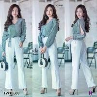 ราคา Garden Clothes ชุดจั๊มสูท จั๊มสูทยาวลายริ้วเปิดแขน สีขาว (1732225635751135935)